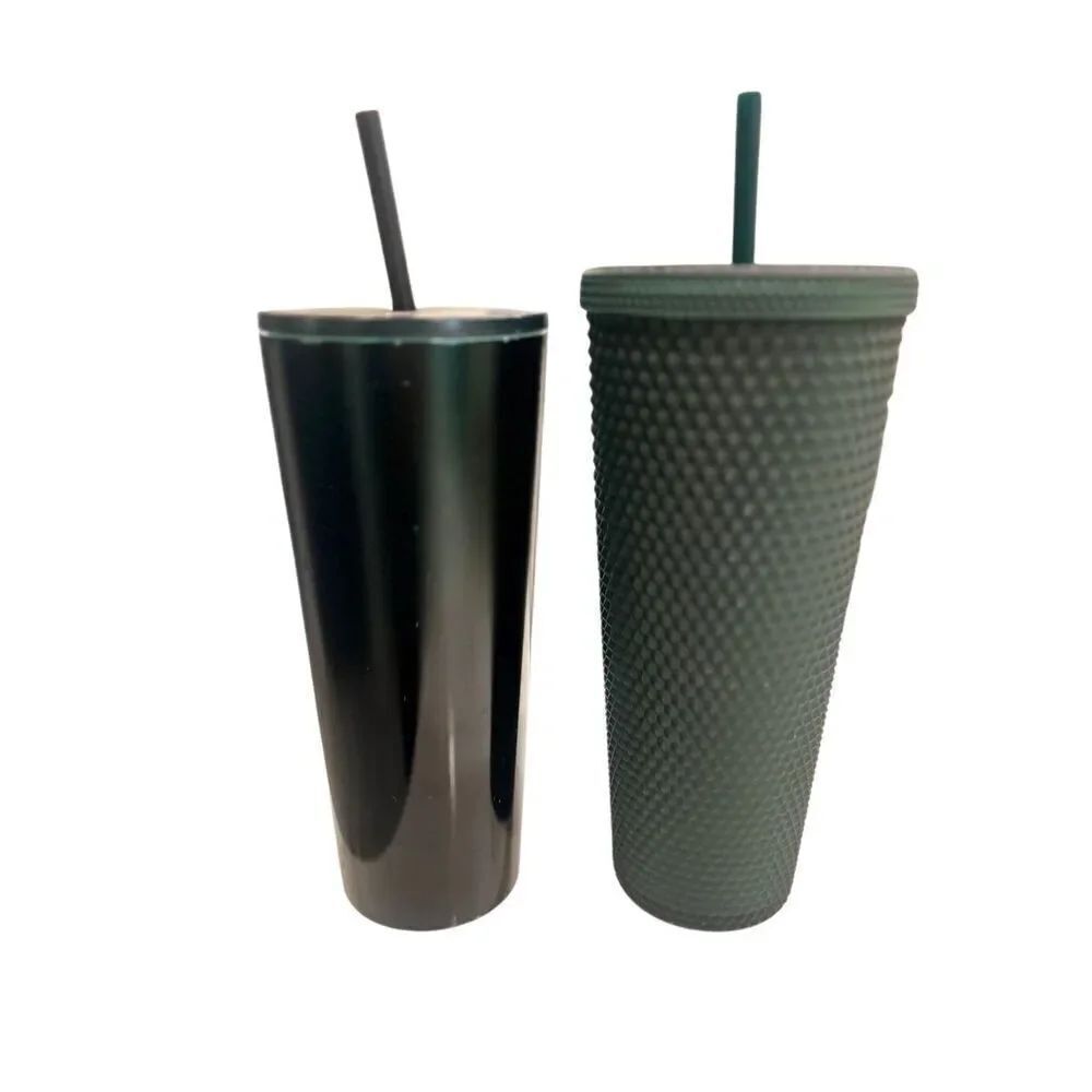Lot of 2 Starbucks Jelly Studded & Matte Stainless Tumbler Green Black 24oz NWOT